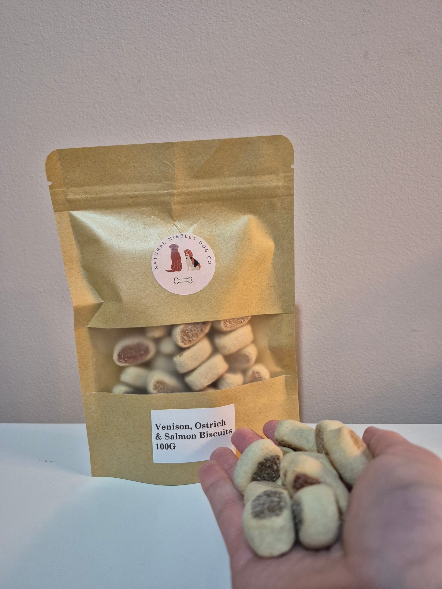 Venison, Ostrich and Salmon biscuits 100g